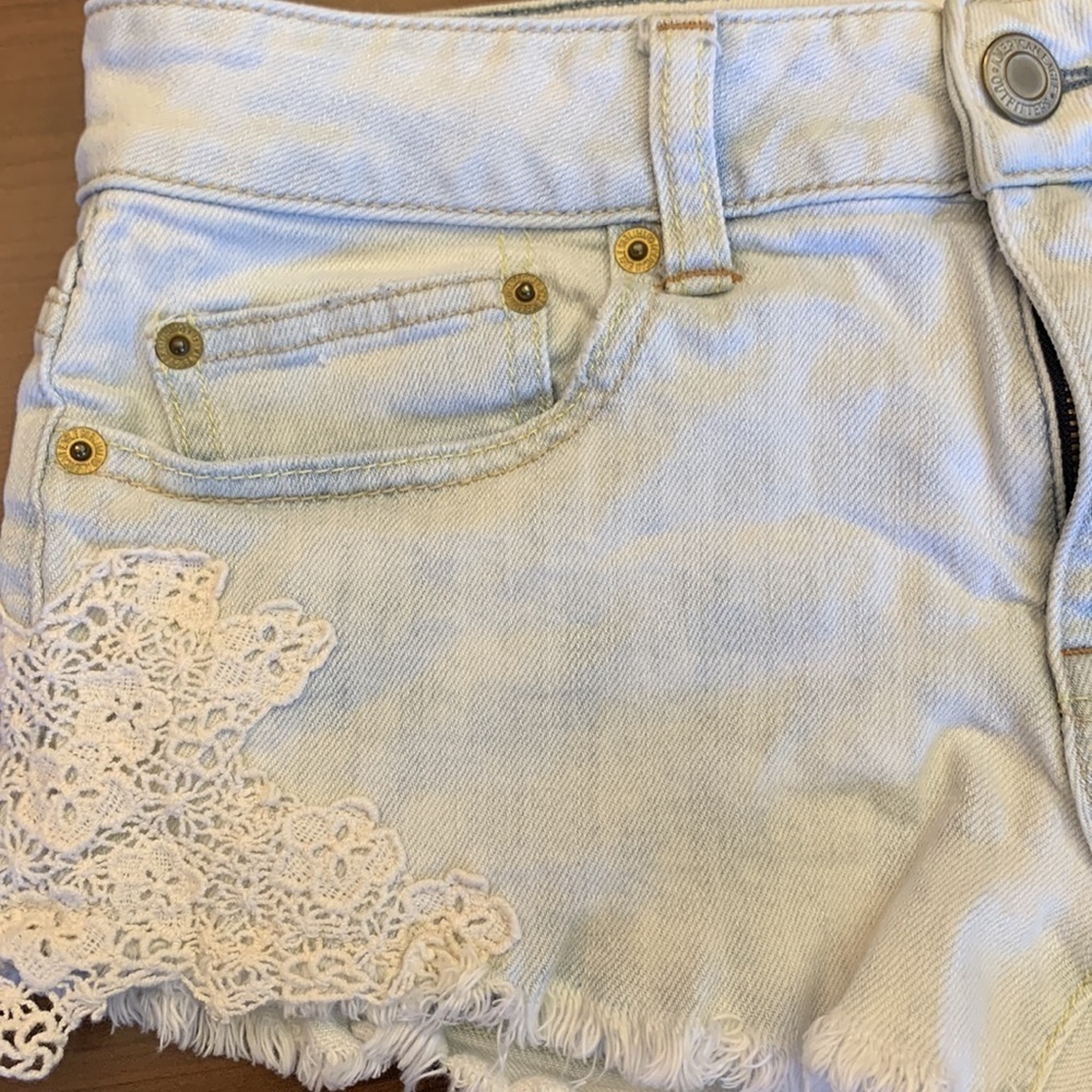 AEO Light Wash Jean Short with Crochet Side Detail - Picture 4 of 14